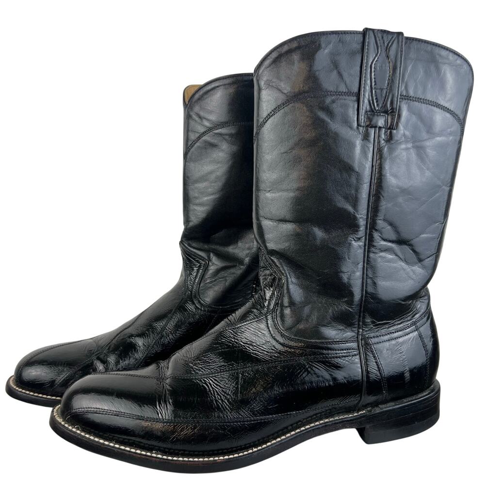 Herencia Exotic Genuine Eel Skin Black Leather Western Cowboy Boots (Sz 11)
